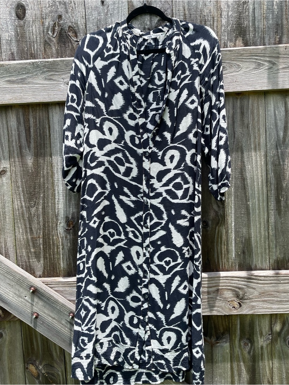 Zara Black and Cream Long Sleeve Button-Front Shirt Maxi Dress Sz S